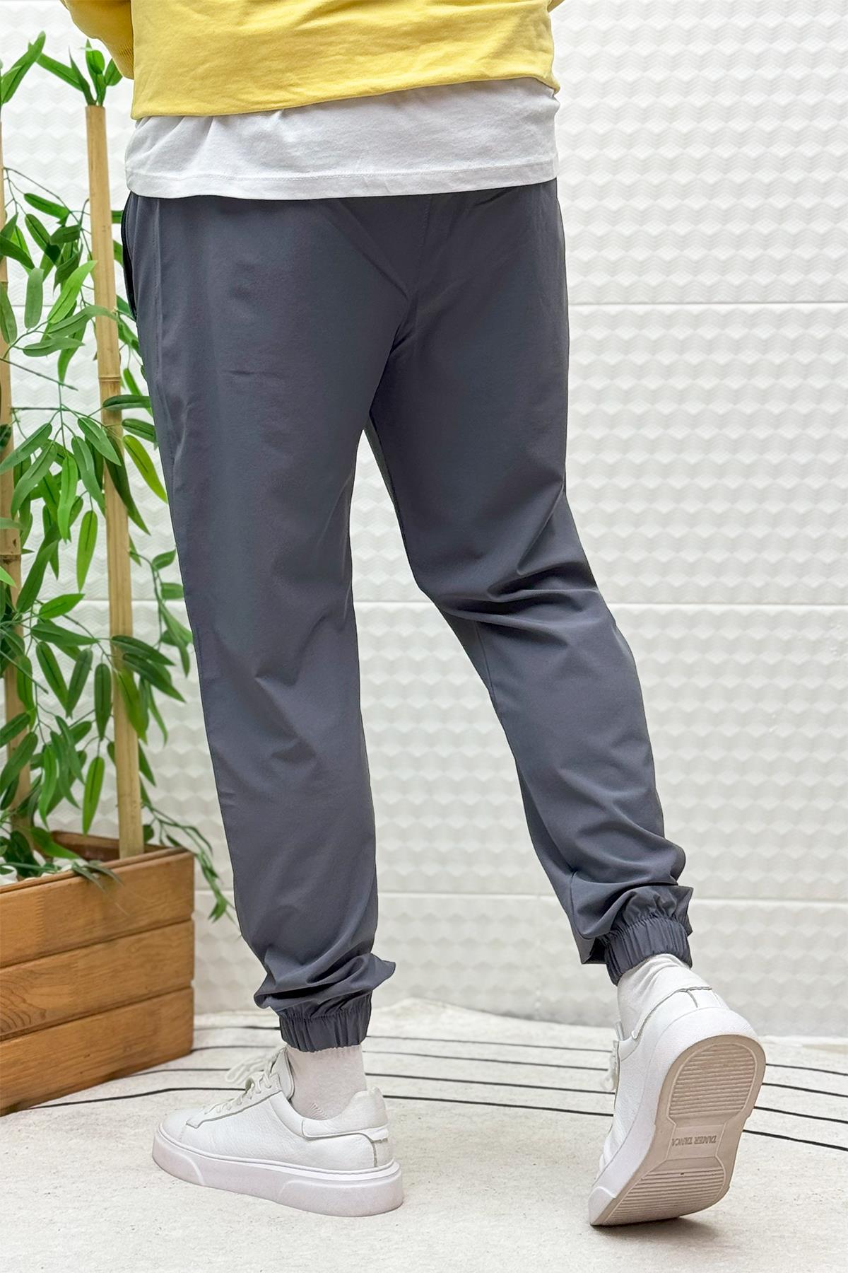 Erkek Full Likralı Paça Lastikli Jogger Pantolon - Koyu Gri