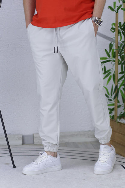 Erkek Full Likralı Paça Lastikli Jogger Pantolon - Açık Gri