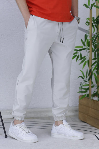 Erkek Full Likralı Paça Lastikli Jogger Pantolon - Açık Gri