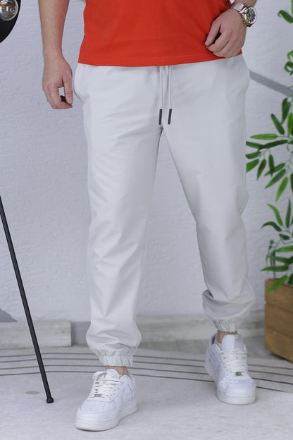 Erkek Full Likralı Paça Lastikli Jogger Pantolon - Açık Gri