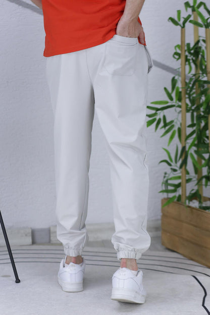 Erkek Full Likralı Paça Lastikli Jogger Pantolon - Açık Gri