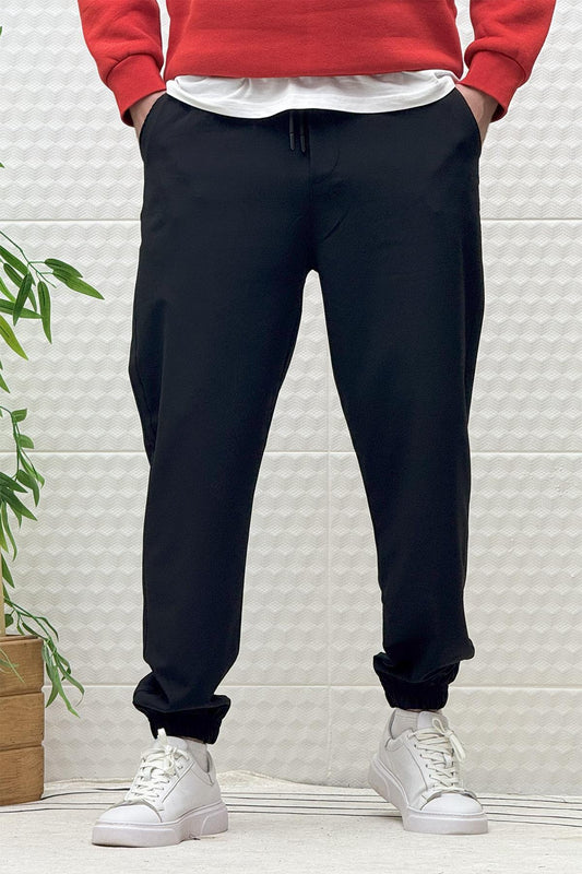 Erkek Full Likralı Paraşüt Kumaş Lastikli Jogger Pantolon - Siyah