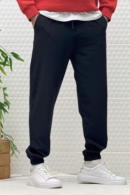 Erkek Full Likralı Paraşüt Kumaş Lastikli Jogger Pantolon - Siyah