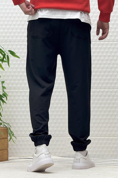 Erkek Full Likralı Paraşüt Kumaş Lastikli Jogger Pantolon - Siyah