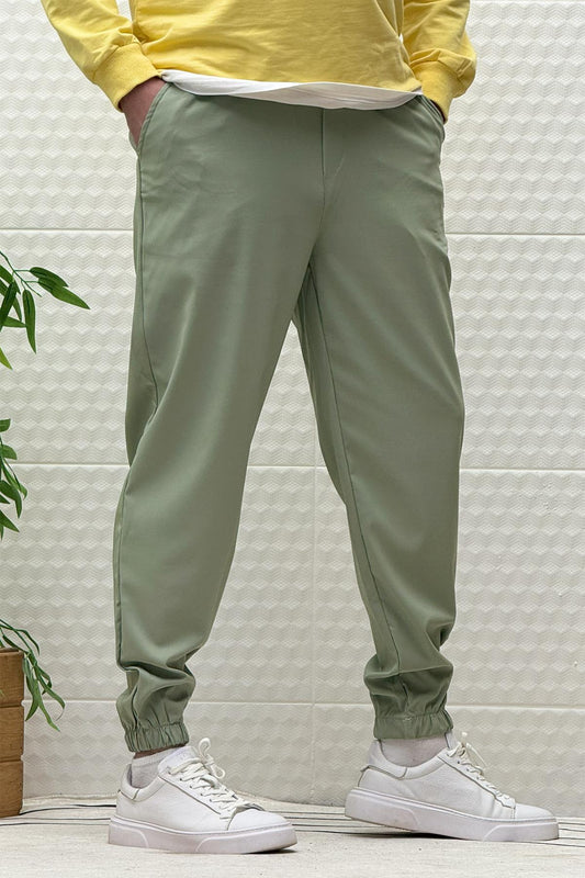 Erkek Full Likralı Paraşüt Kumaş Lastikli Jogger Pantolon - Su Yeşili