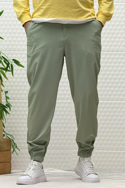 Erkek Full Likralı Paraşüt Kumaş Lastikli Jogger Pantolon - Su Yeşili