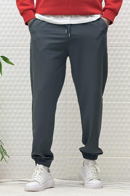 Erkek Full Likralı Paraşüt Kumaş Lastikli Jogger Pantolon - Füme
