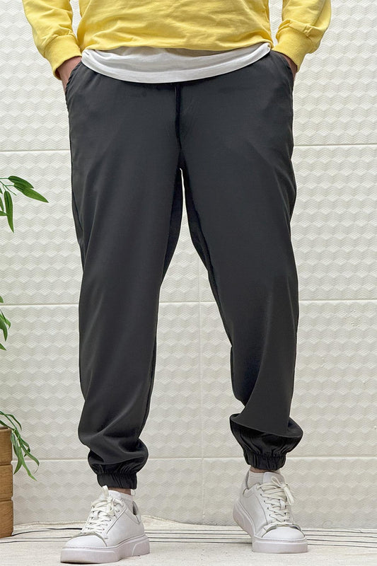 Erkek Full Likralı Paraşüt Kumaş Lastikli Jogger Pantolon - Antrasit