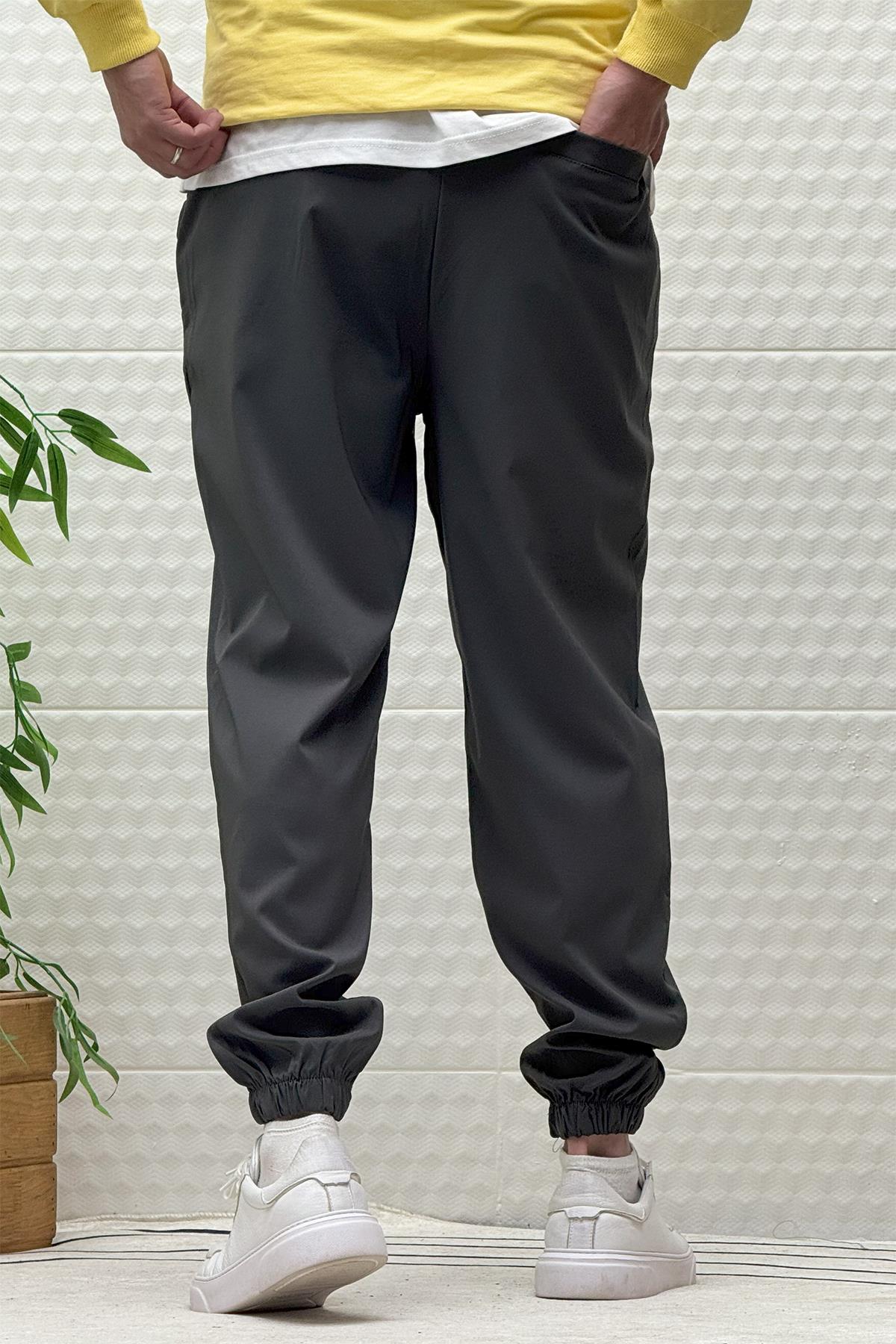 Erkek Full Likralı Paraşüt Kumaş Lastikli Jogger Pantolon - Antrasit