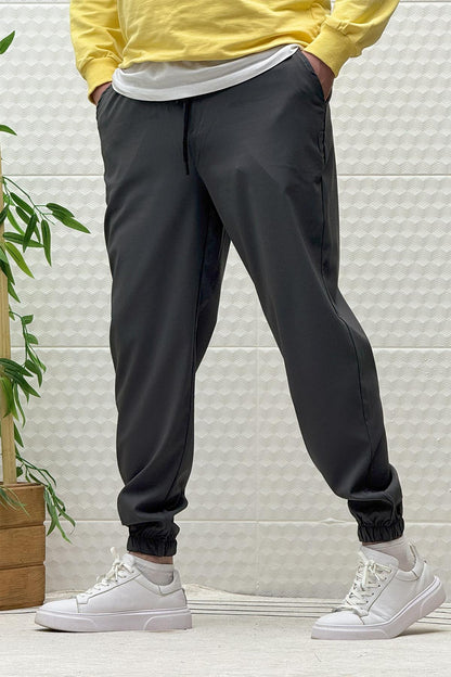 Erkek Full Likralı Paraşüt Kumaş Lastikli Jogger Pantolon - Antrasit