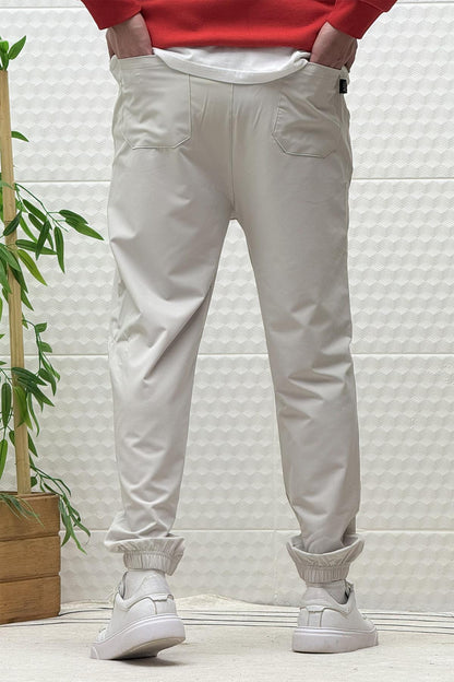 Erkek Full Likralı Paraşüt Kumaş Lastikli Jogger Pantolon - Açık Gri