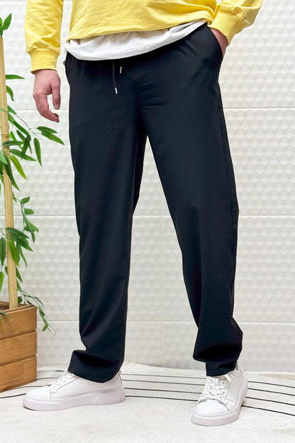 Erkek Full Likralı Rahat Kesim Baggy Jogger Pantolon - Siyah