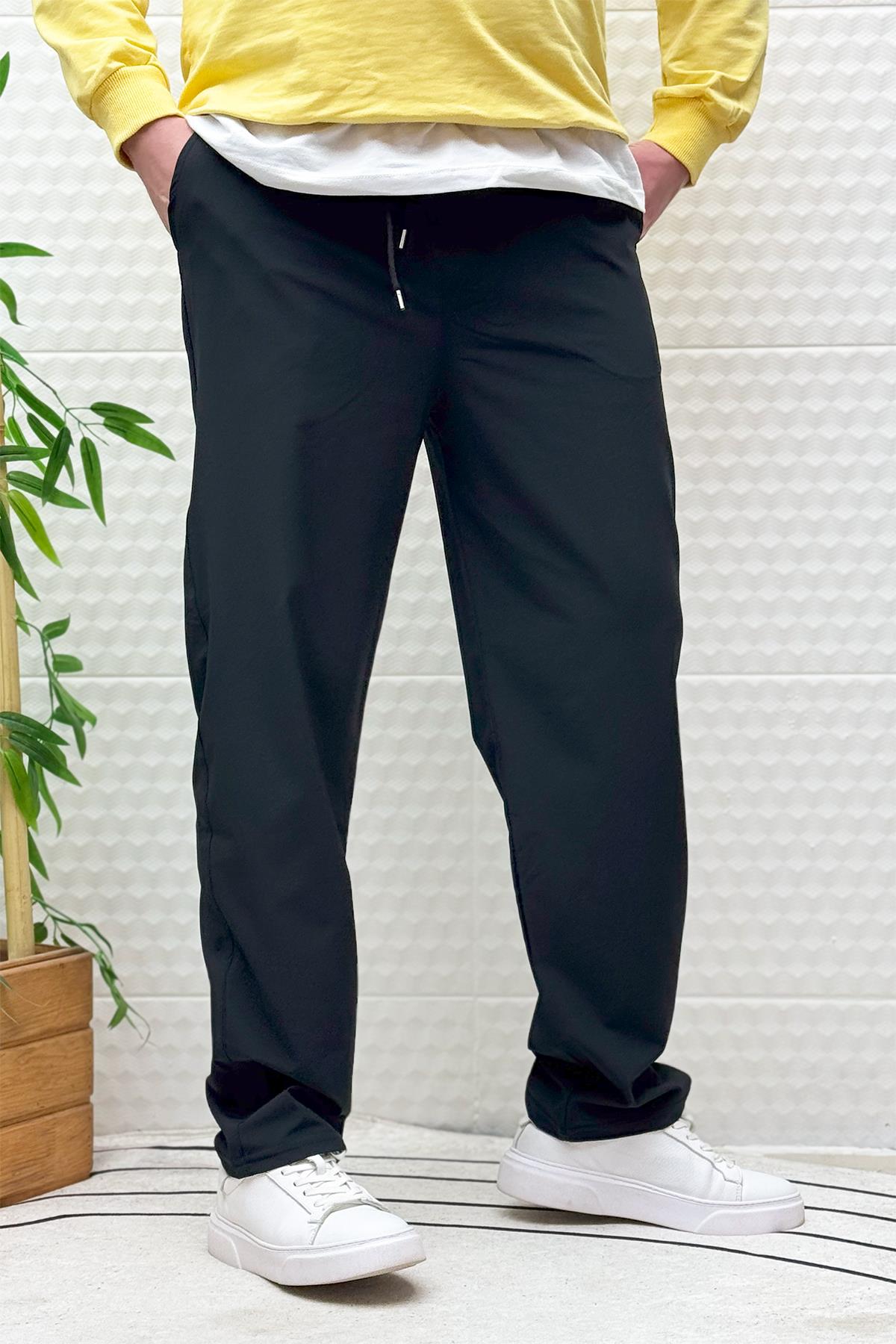 Erkek Full Likralı Rahat Kesim Baggy Jogger Pantolon - Siyah