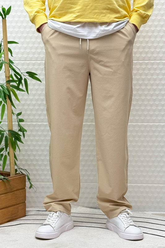 Erkek Full Likralı Rahat Kesim Baggy Jogger Pantolon - Bej