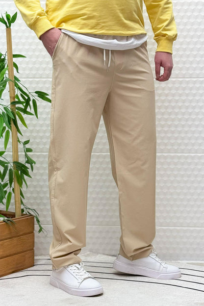 Erkek Full Likralı Rahat Kesim Baggy Jogger Pantolon - Bej