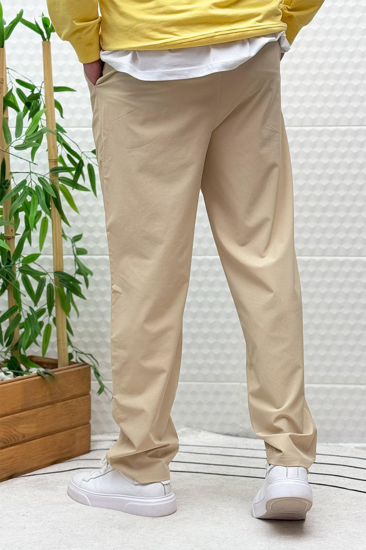 Erkek Full Likralı Rahat Kesim Baggy Jogger Pantolon - Bej