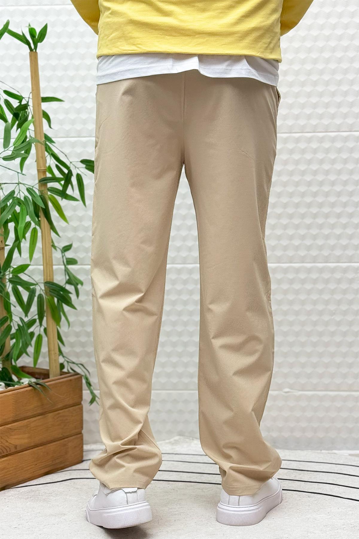 Erkek Full Likralı Rahat Kesim Baggy Jogger Pantolon - Bej