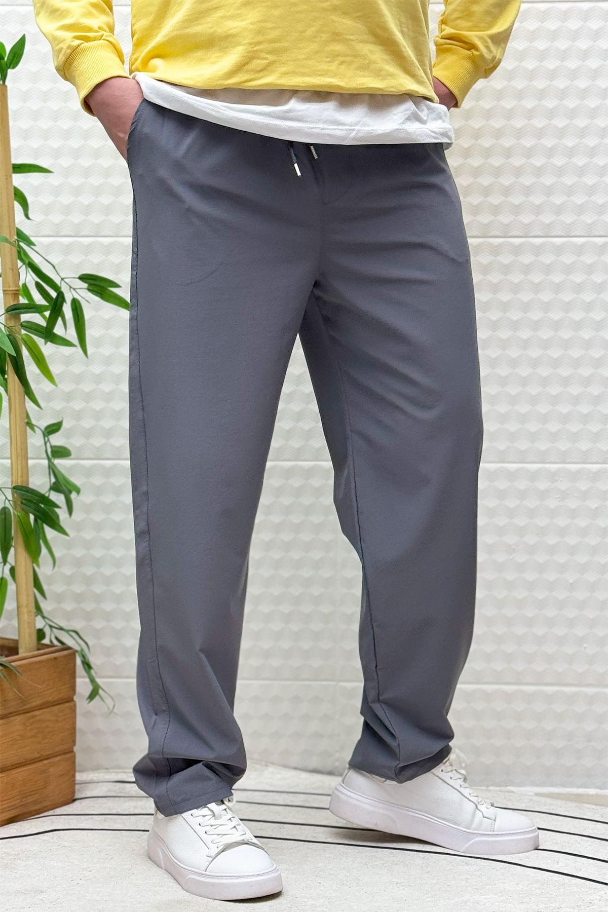 Erkek Full Likralı Rahat Kesim Baggy Jogger Pantolon - Koyu Gri