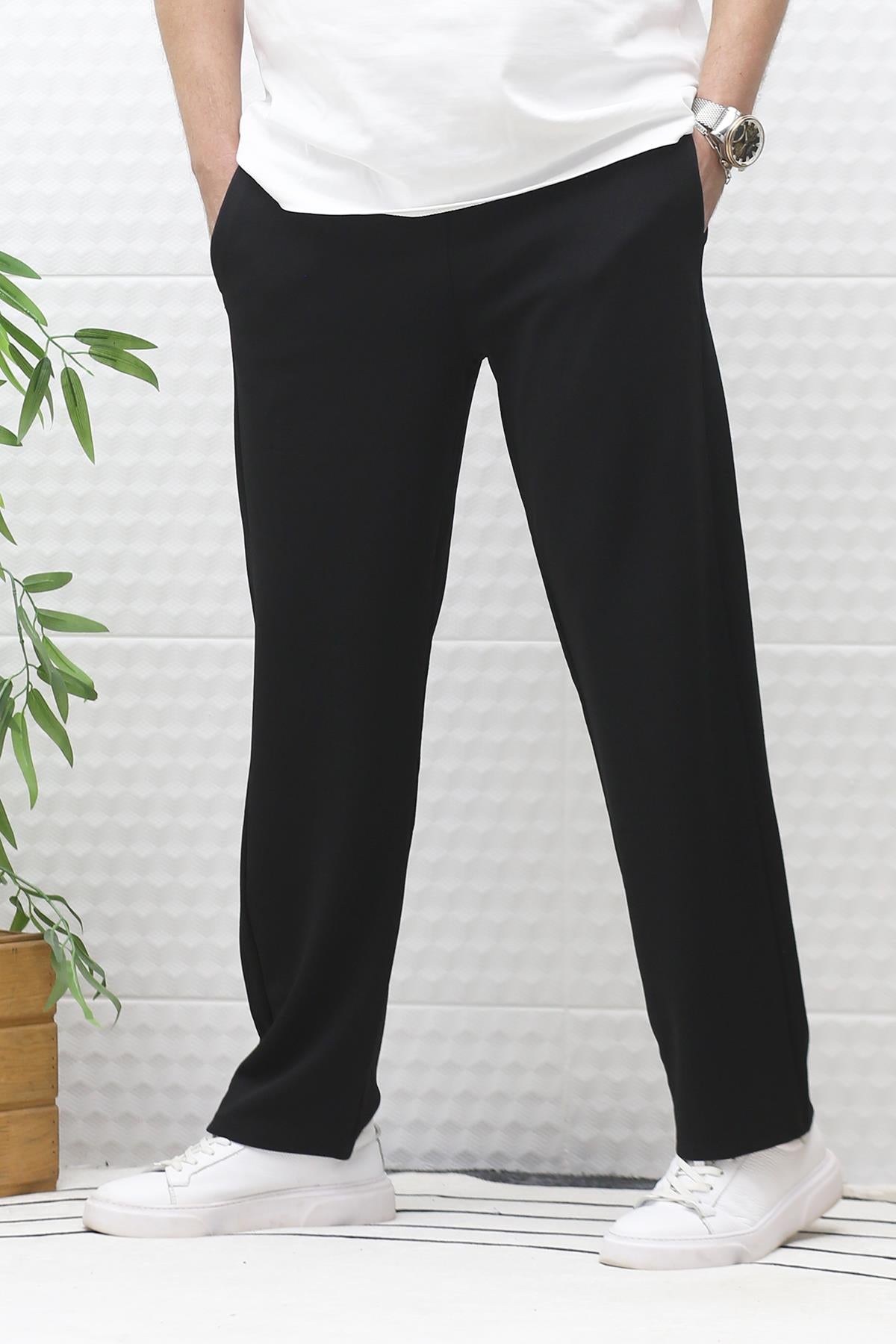Erkek Full Likralı Rahat Kesim Baggy Pantolon Bel Lastikli - Siyah