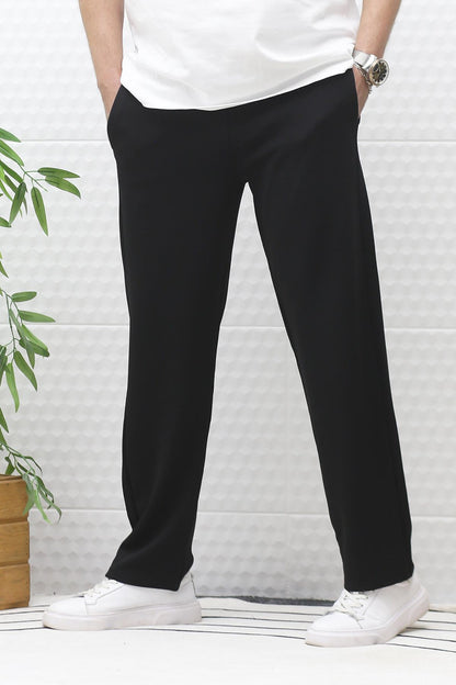 Erkek Full Likralı Rahat Kesim Baggy Pantolon Bel Lastikli - Siyah