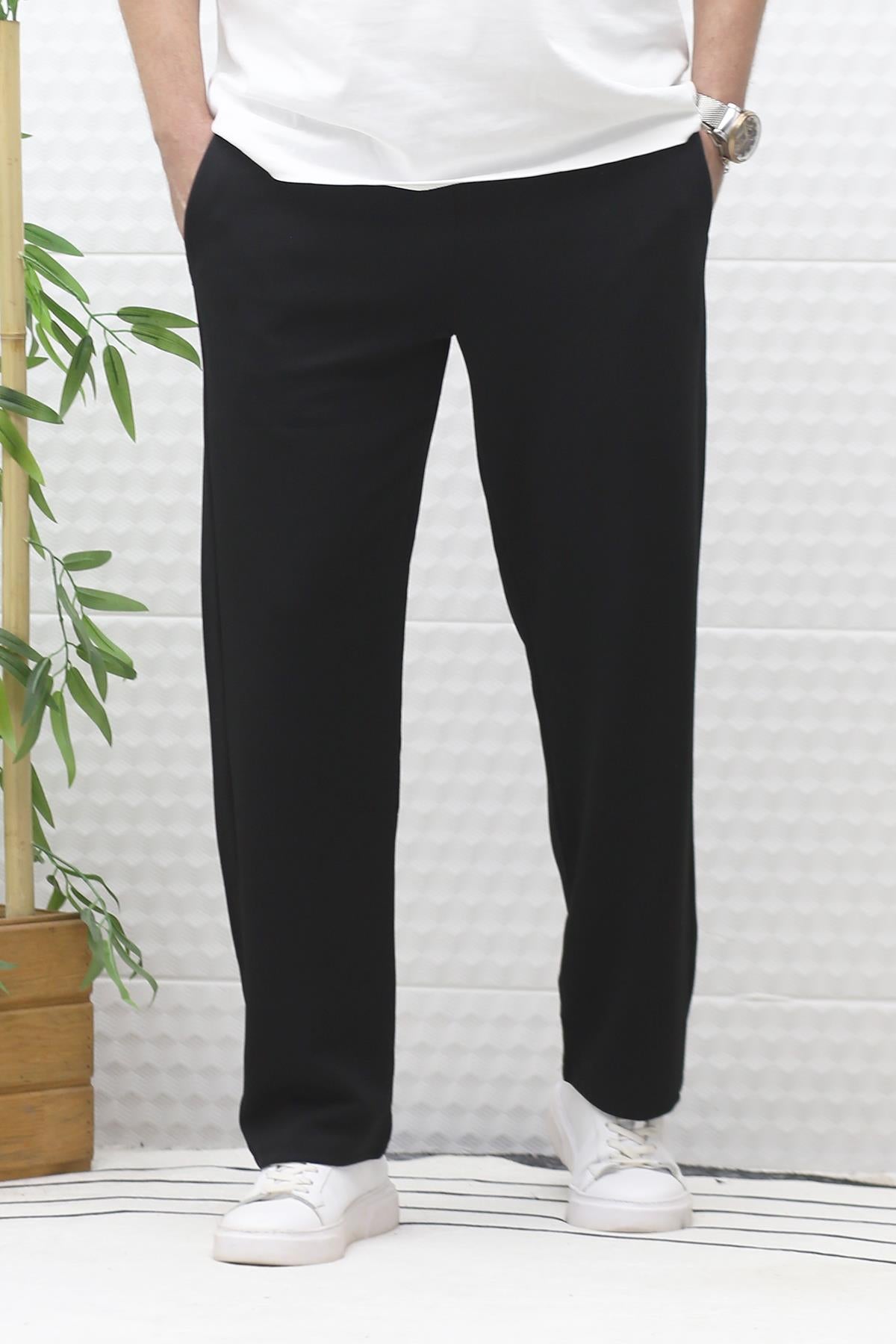 Erkek Full Likralı Rahat Kesim Baggy Pantolon Bel Lastikli - Siyah