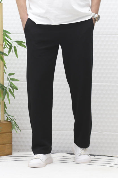 Erkek Full Likralı Rahat Kesim Baggy Pantolon Bel Lastikli - Siyah