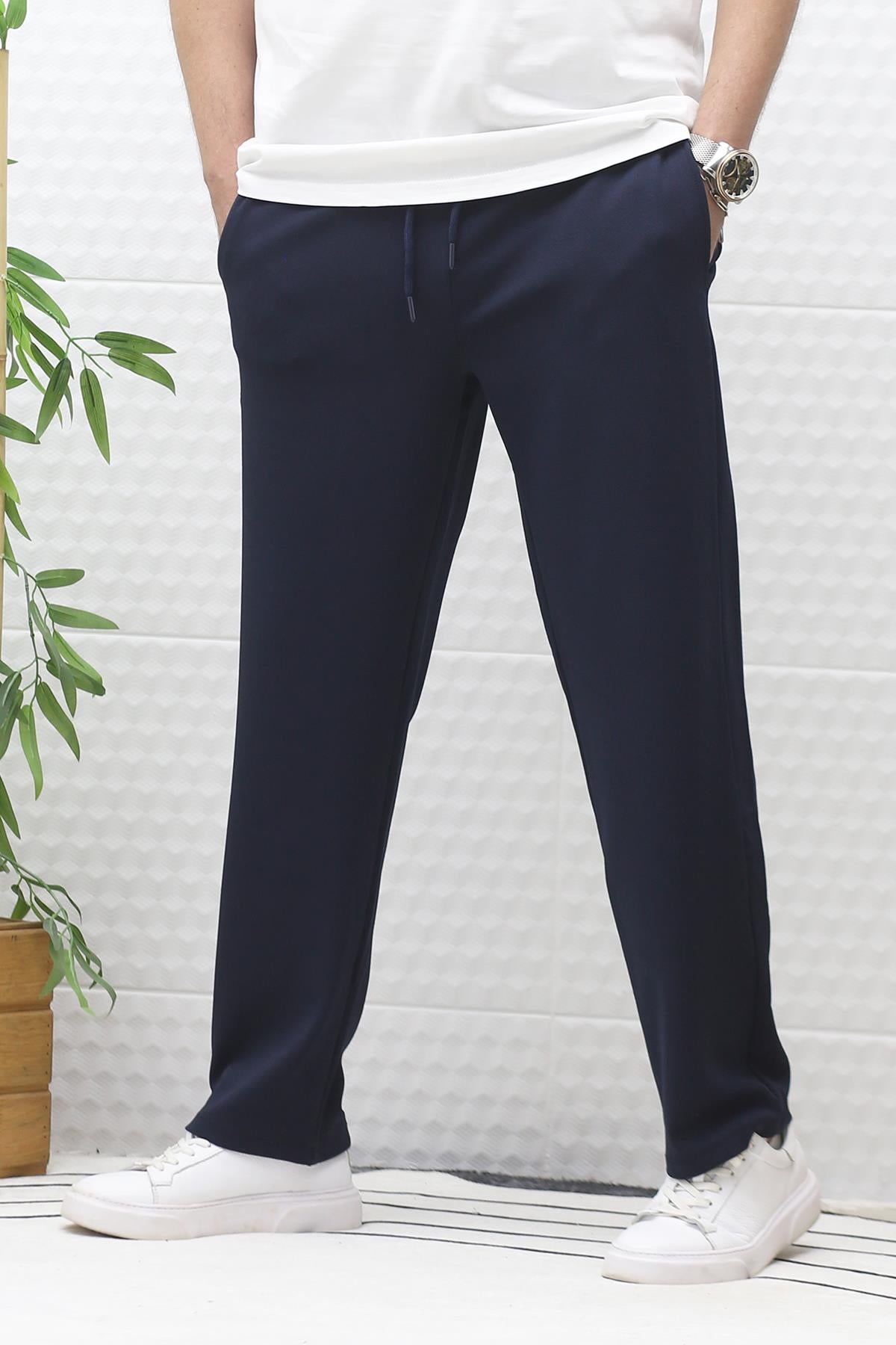 Erkek Full Likralı Rahat Kesim Baggy Pantolon Bel Lastikli - Lacivert