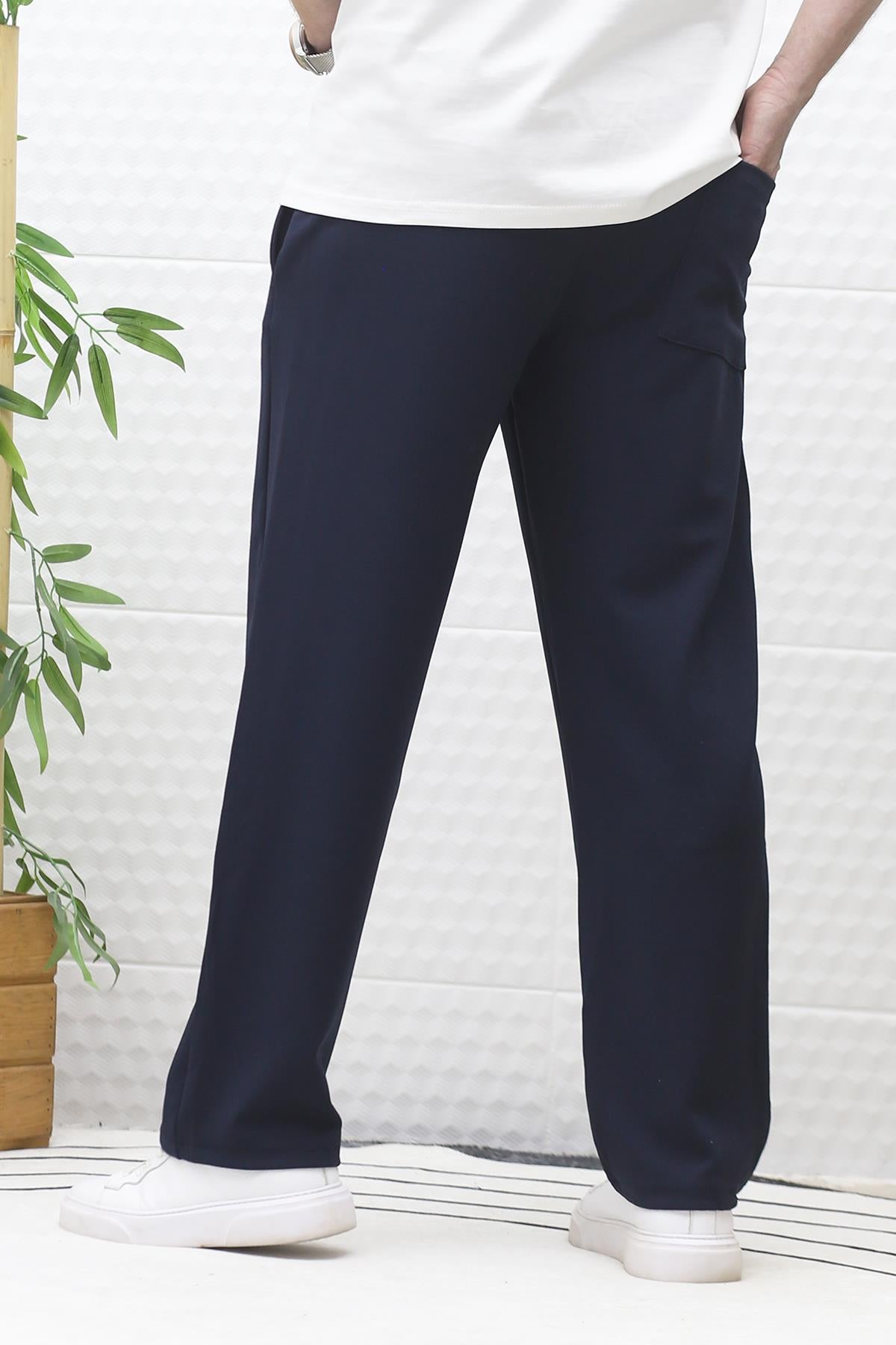 Erkek Full Likralı Rahat Kesim Baggy Pantolon Bel Lastikli - Lacivert