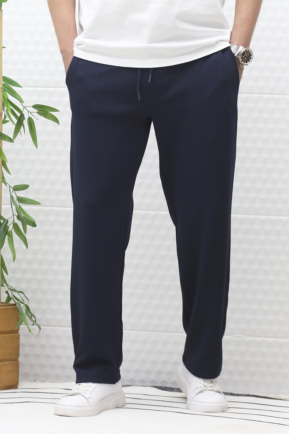 Erkek Full Likralı Rahat Kesim Baggy Pantolon Bel Lastikli - Lacivert