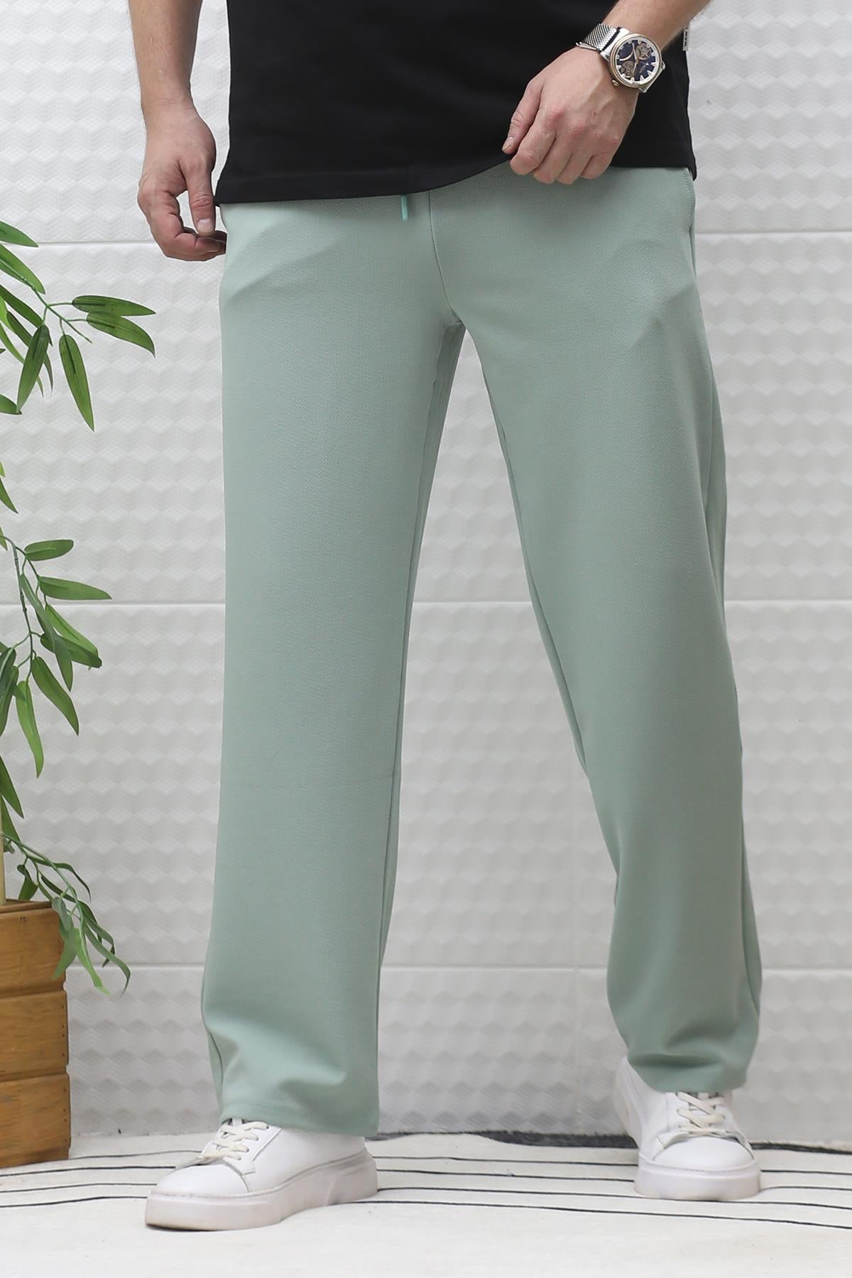 Erkek Full Likralı Rahat Kesim Baggy Pantolon Bel Lastikli - Su Yeşili