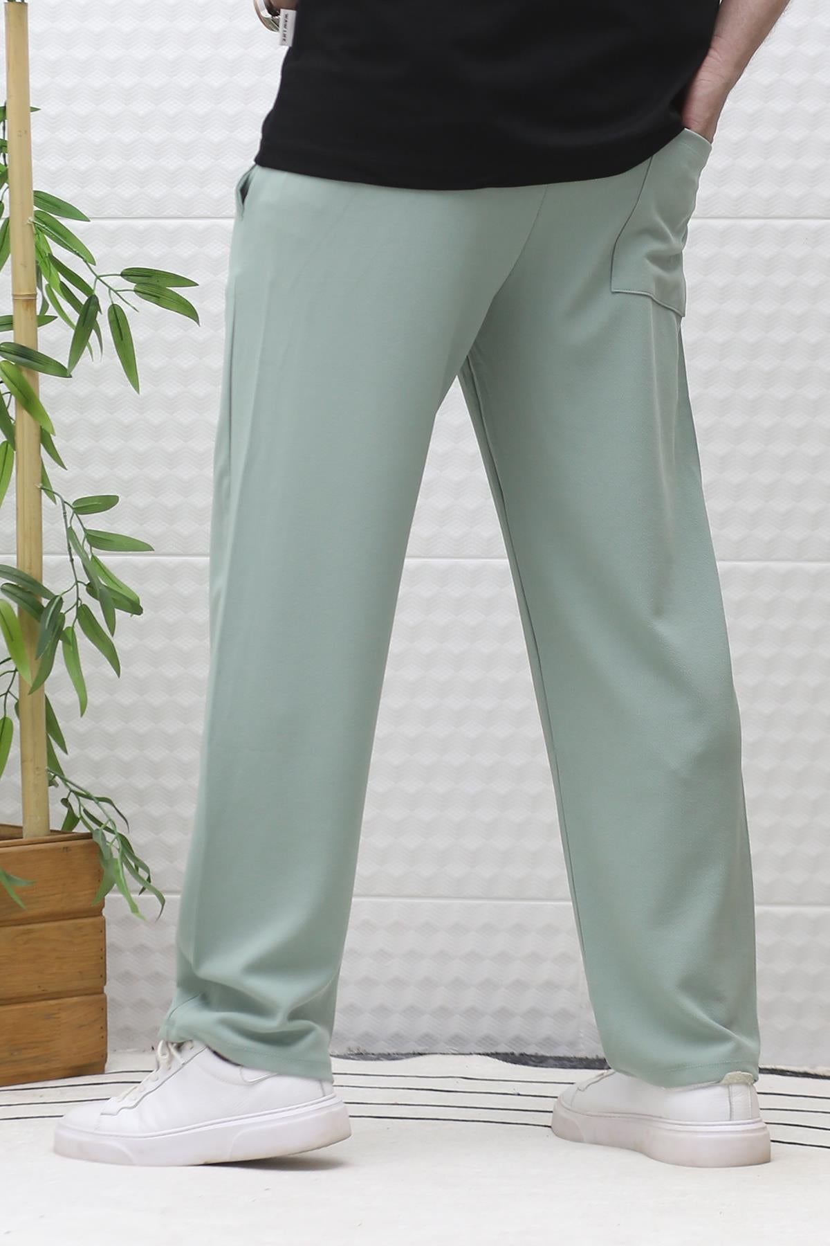 Erkek Full Likralı Rahat Kesim Baggy Pantolon Bel Lastikli - Su Yeşili