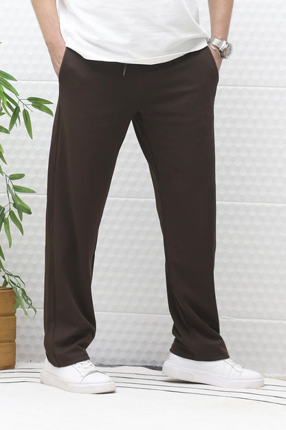 Erkek Full Likralı Rahat Kesim Baggy Pantolon Bel Lastikli - Kahve