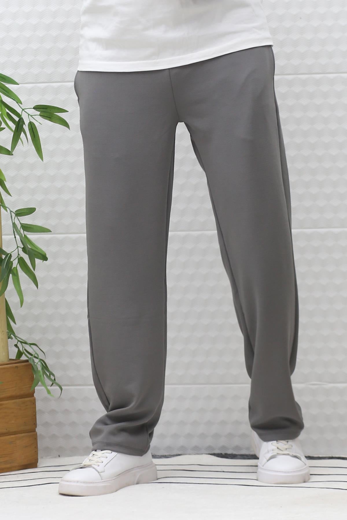 Erkek Full Likralı Rahat Kesim Baggy Pantolon Bel Lastikli - Gri