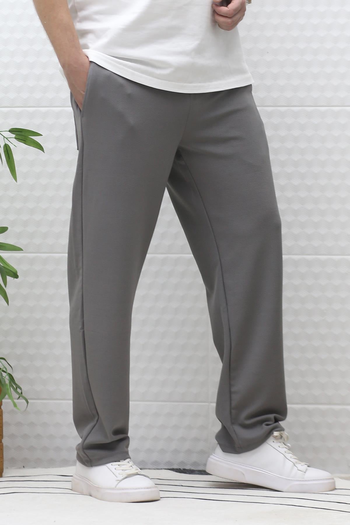 Erkek Full Likralı Rahat Kesim Baggy Pantolon Bel Lastikli - Gri