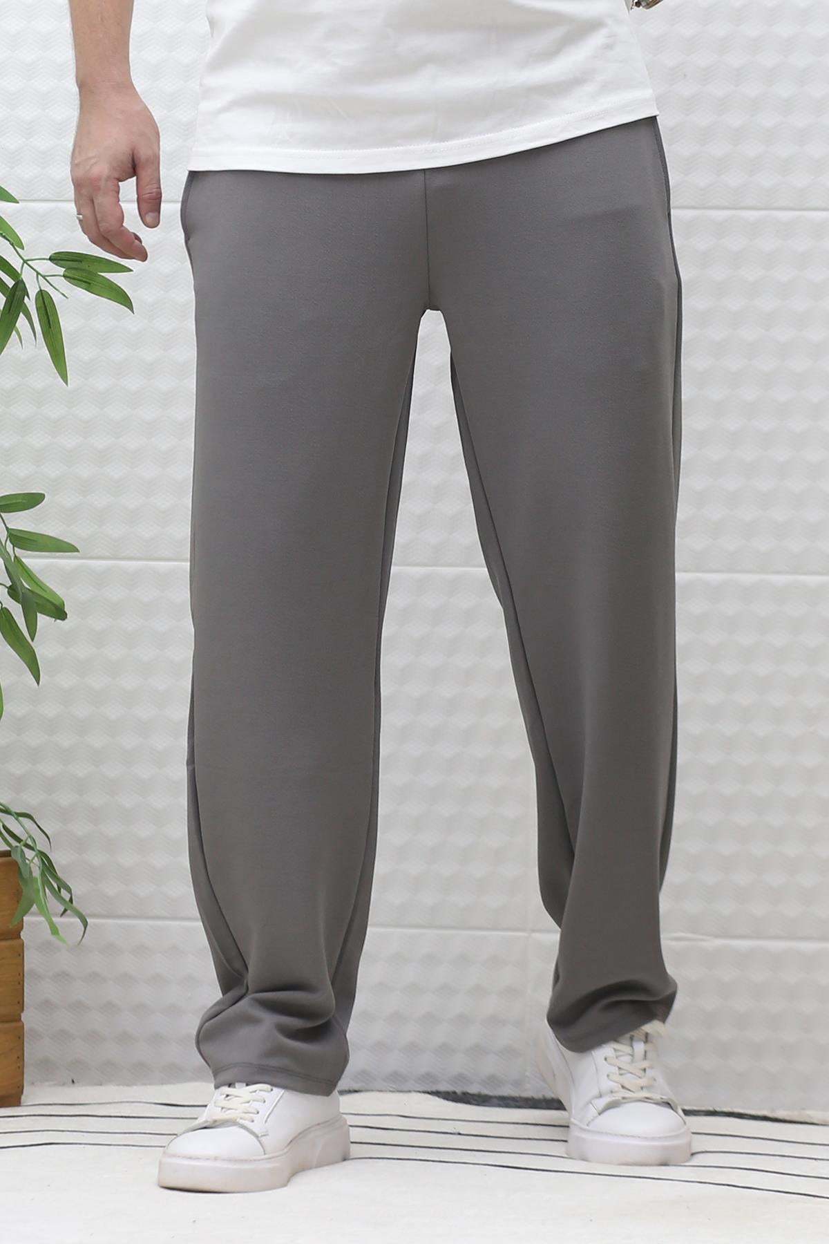 Erkek Full Likralı Rahat Kesim Baggy Pantolon Bel Lastikli - Gri