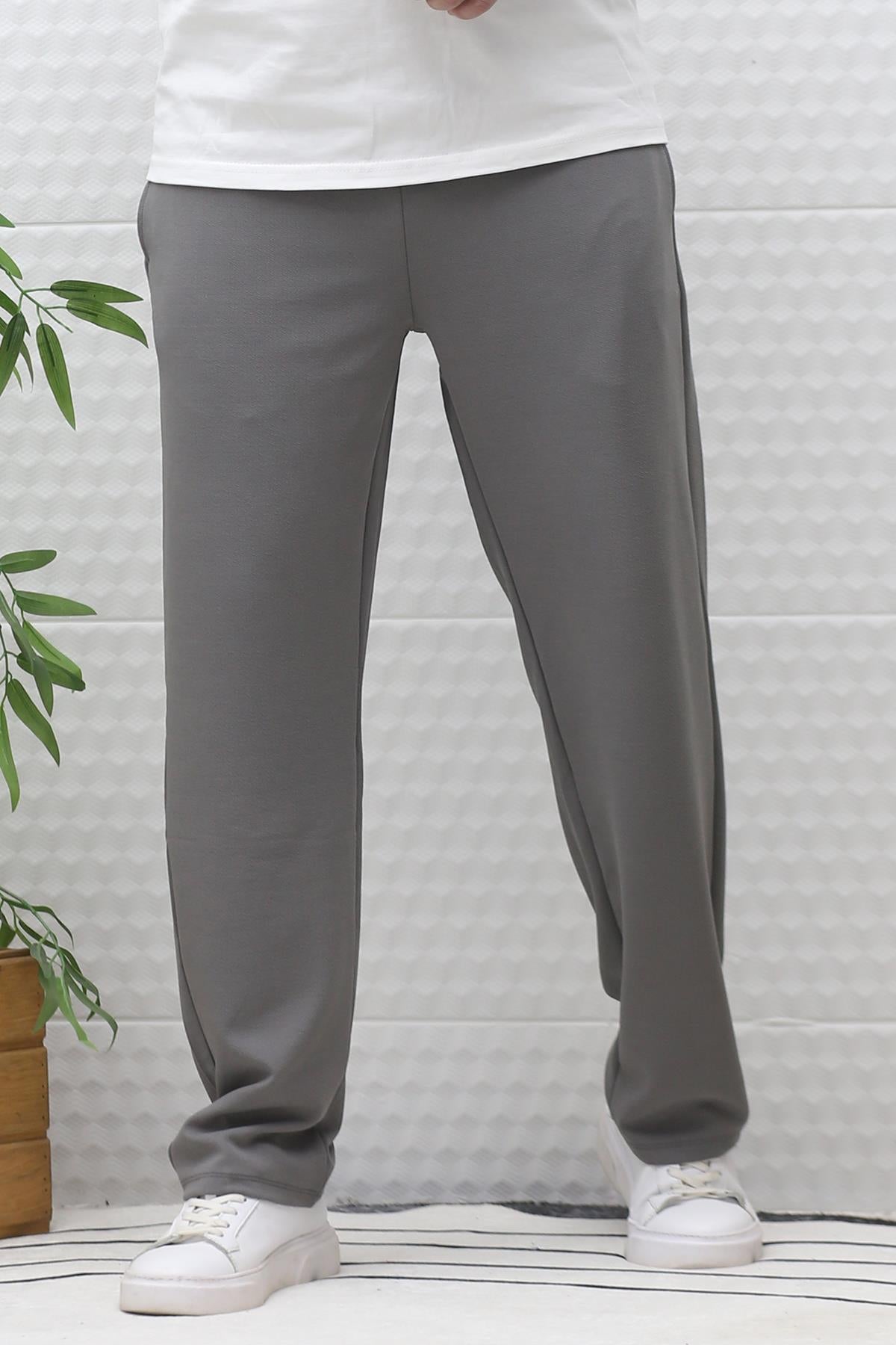 Erkek Full Likralı Rahat Kesim Baggy Pantolon Bel Lastikli - Gri