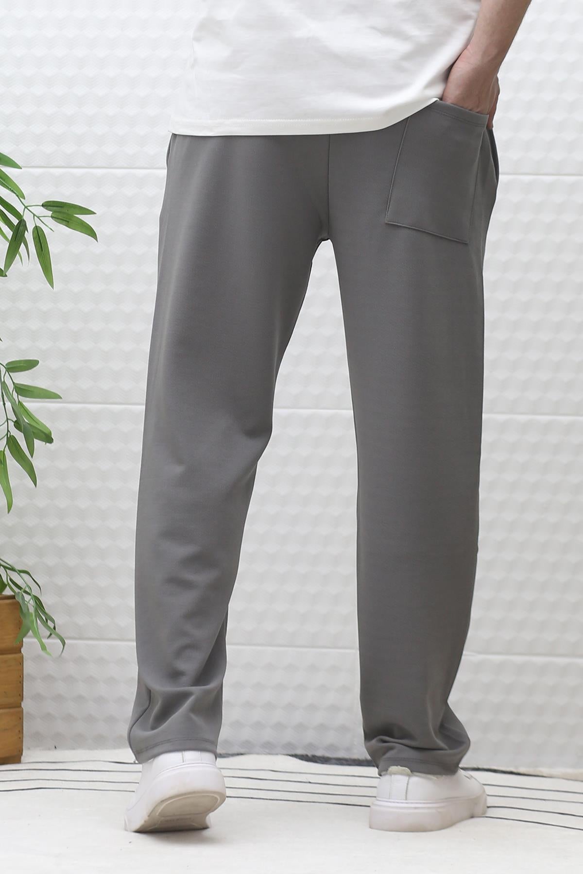 Erkek Full Likralı Rahat Kesim Baggy Pantolon Bel Lastikli - Gri