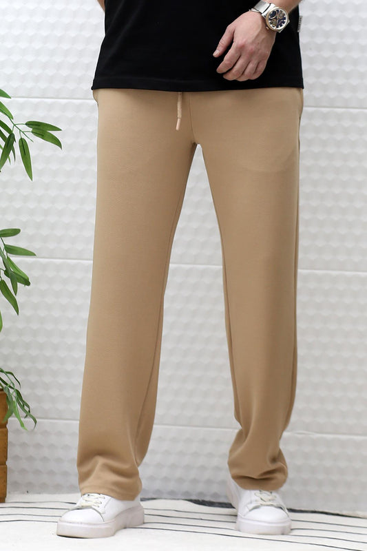 Erkek Full Likralı Rahat Kesim Baggy Pantolon Bel Lastikli - Sütlü Kahve