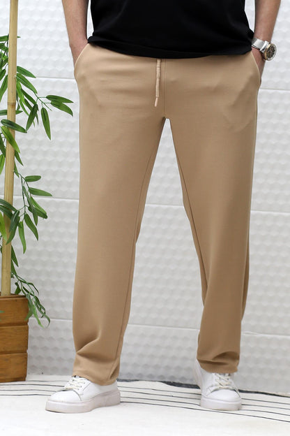 Erkek Full Likralı Rahat Kesim Baggy Pantolon Bel Lastikli - Sütlü Kahve