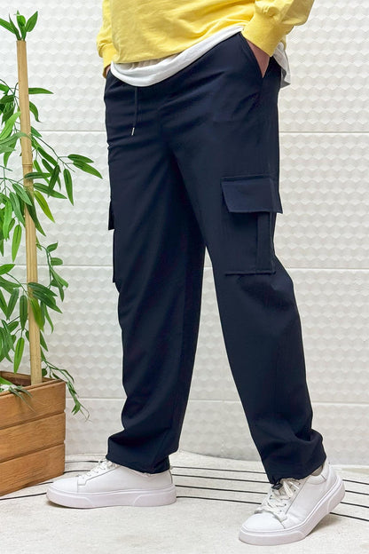 Erkek Full Likralı Rahat Kesim Kargo Cepli  Baggy Jogger Pantolon - Lacivert
