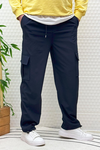 Erkek Full Likralı Rahat Kesim Kargo Cepli  Baggy Jogger Pantolon - Lacivert