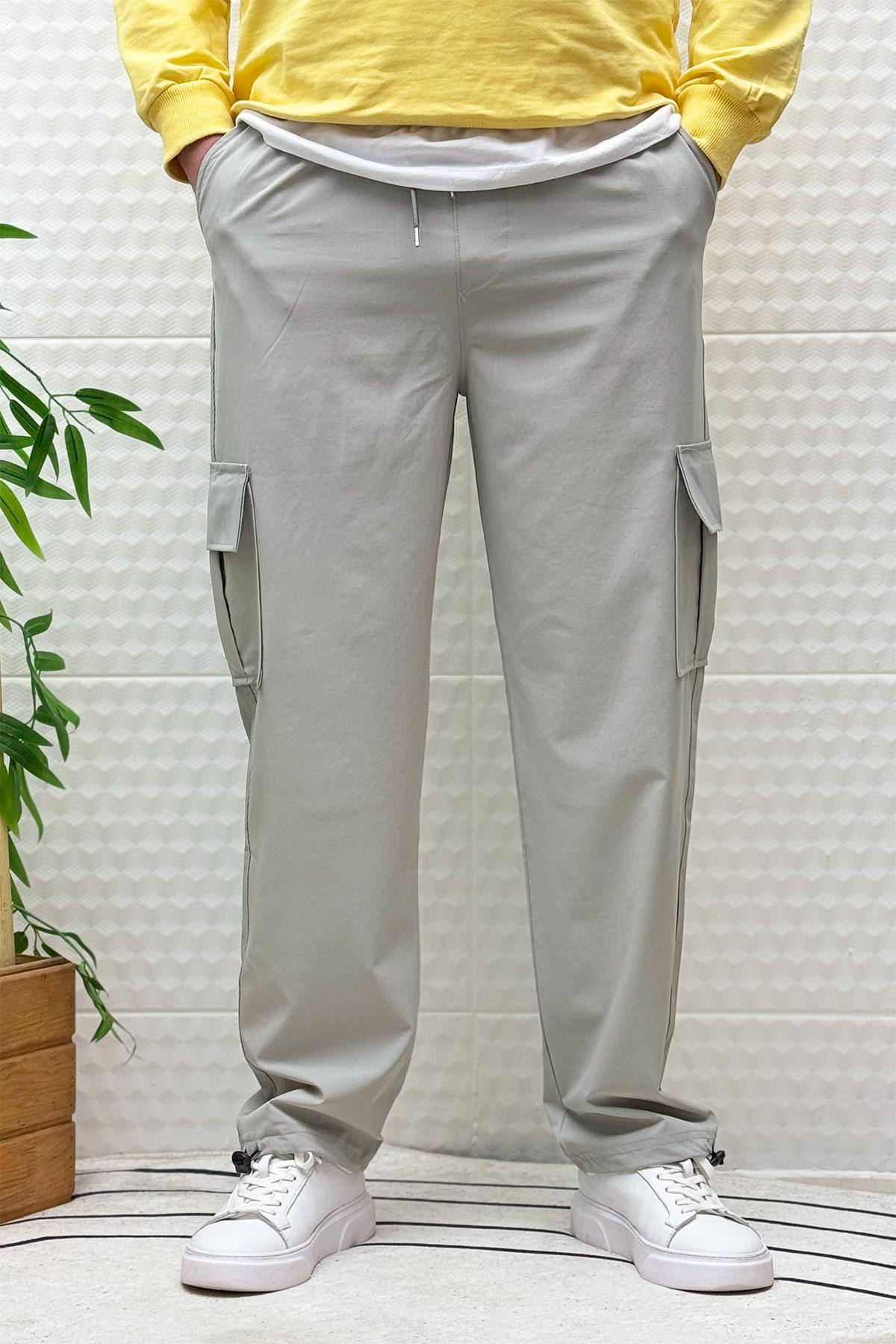 Erkek Full Likralı Rahat Kesim Kargo Cepli  Baggy Jogger Pantolon - Gri