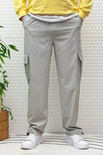 Erkek Full Likralı Rahat Kesim Kargo Cepli  Baggy Jogger Pantolon - Gri