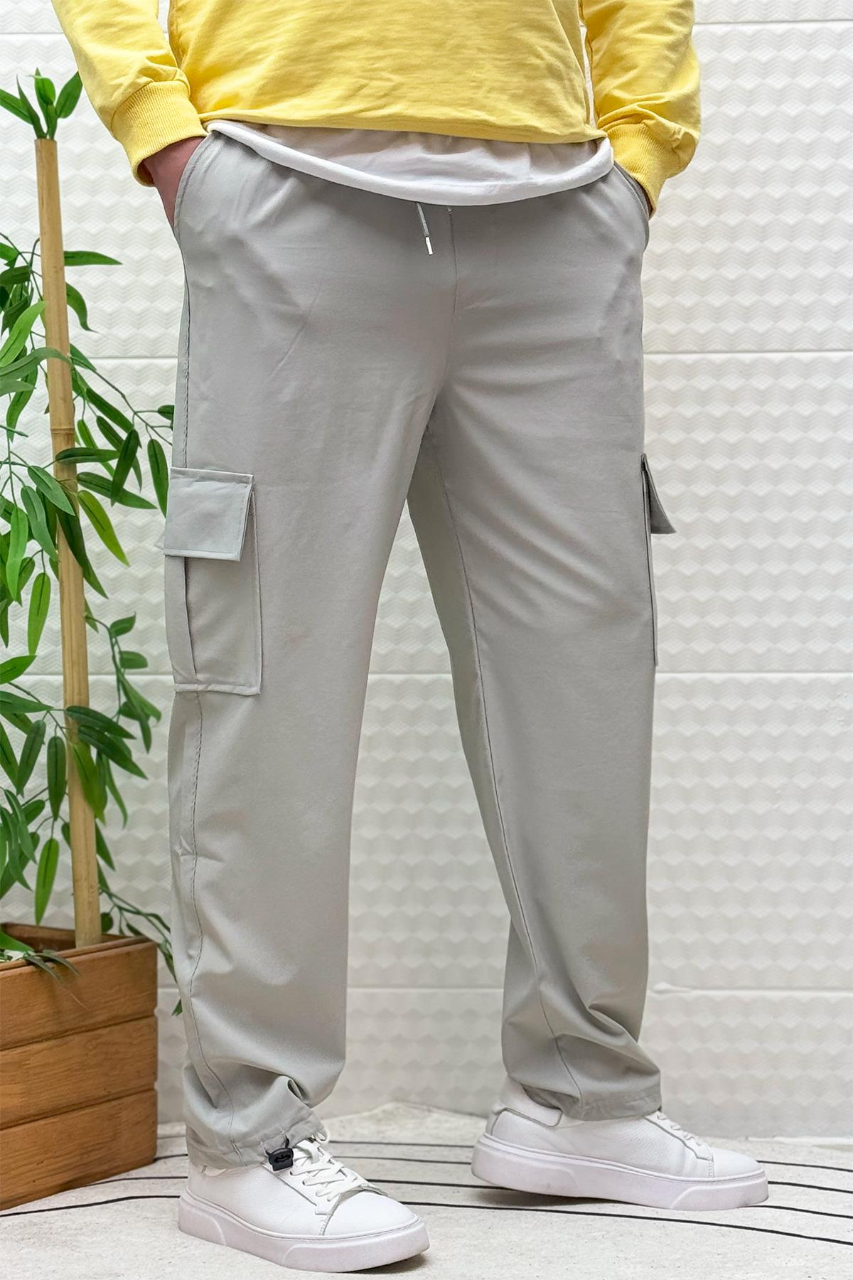 Erkek Full Likralı Rahat Kesim Kargo Cepli  Baggy Jogger Pantolon - Gri
