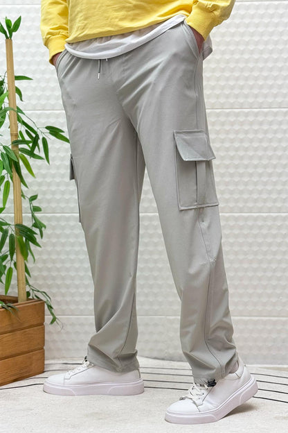 Erkek Full Likralı Rahat Kesim Kargo Cepli  Baggy Jogger Pantolon - Gri