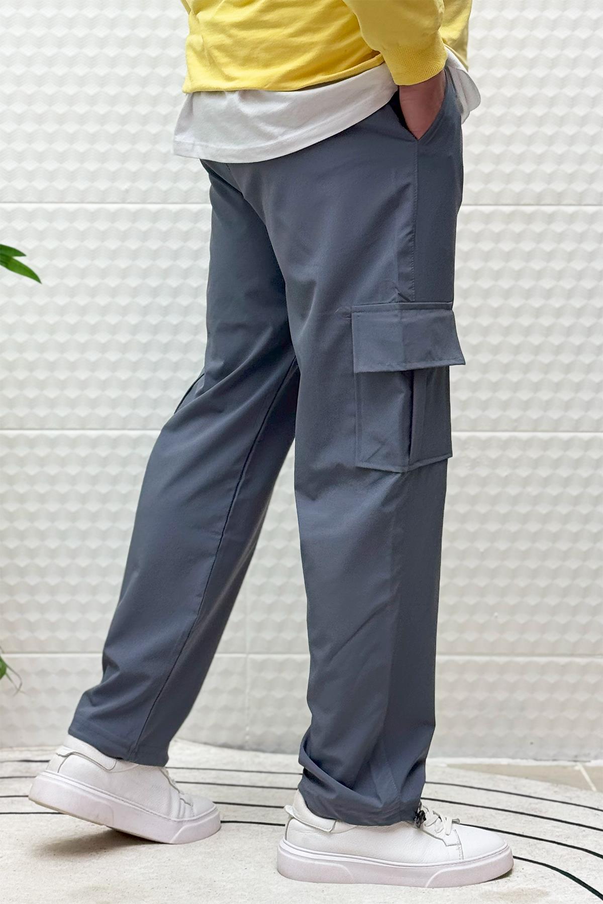 Erkek Full Likralı Rahat Kesim Kargo Cepli  Baggy Jogger Pantolon - Koyu Gri