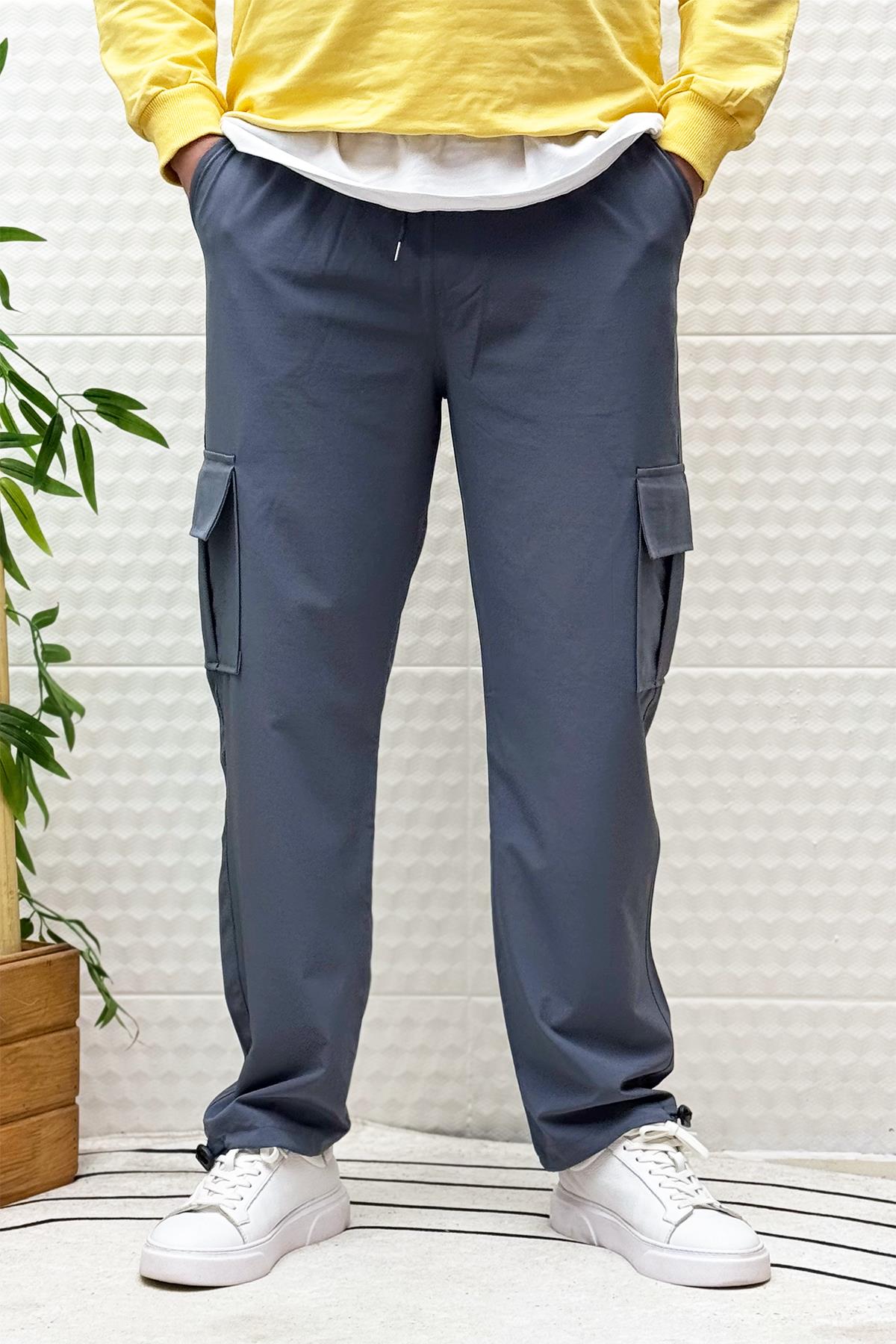 Erkek Full Likralı Rahat Kesim Kargo Cepli  Baggy Jogger Pantolon - Koyu Gri