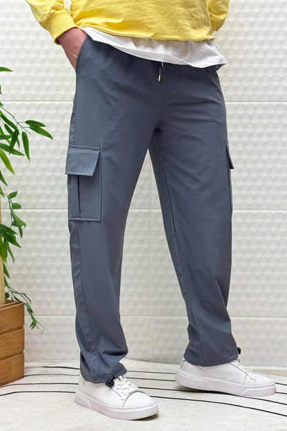 Erkek Full Likralı Rahat Kesim Kargo Cepli  Baggy Jogger Pantolon - Koyu Gri