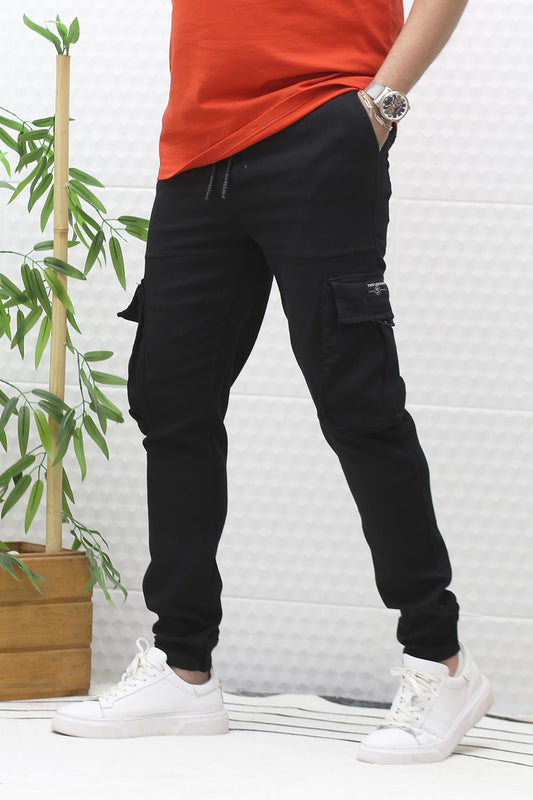 Erkek Gabardin Kumaş Kargo Pantolon - Siyah