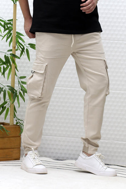 Erkek Gabardin Kumaş Kargo Pantolon - Bej